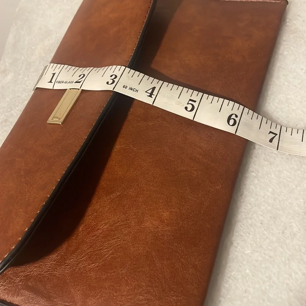 Wristlet bag brown gold hardware snap clutch New